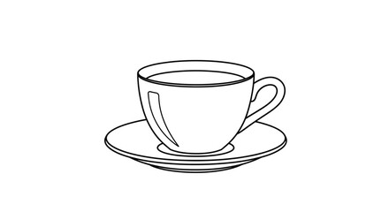 Fototapeta premium Minimalist Line Art Drawing of a Coffee Cup and Saucer, Simple and Clean Design