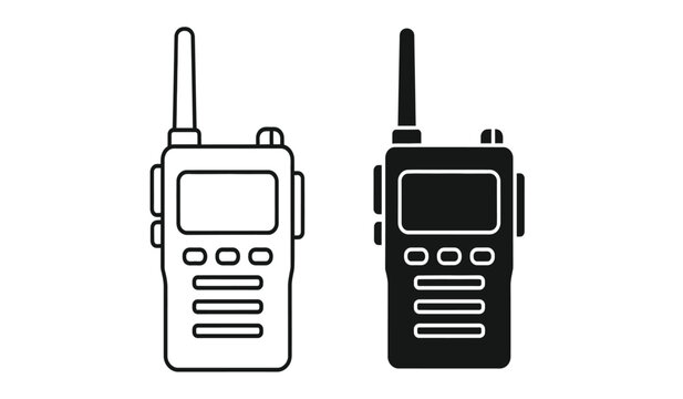 Vector illustration of two walkie talkies in black and white on a simple background