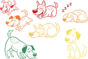 Cartoon Dogs: Playful Pups in Various Poses
