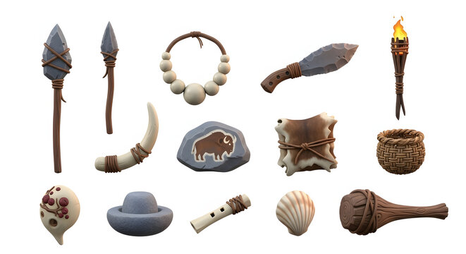 Primitive tools and accessories for ancient survival and rituals