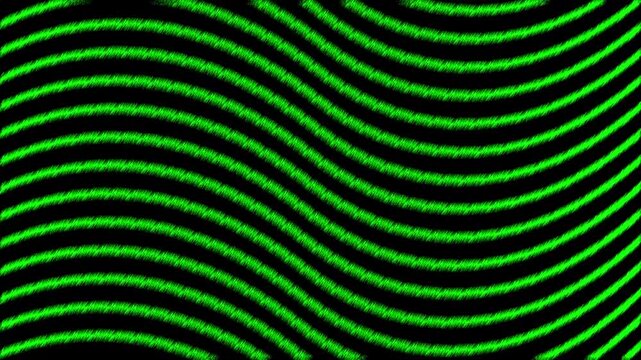 Abstract green textured wavy lines on black background, modern digital scribble pattern loop