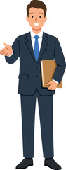 Fototapeta premium Smiling Businessman in Dark Blue Suit with Blue Tie Offering Handshake