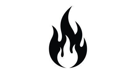 A stylized black flame graphic against a plain white background