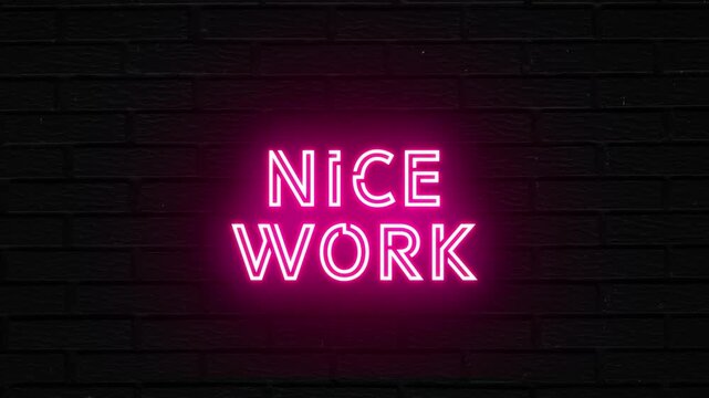 Nice Work text with neon lines animation,Coming soon text on black background 4k video animation.