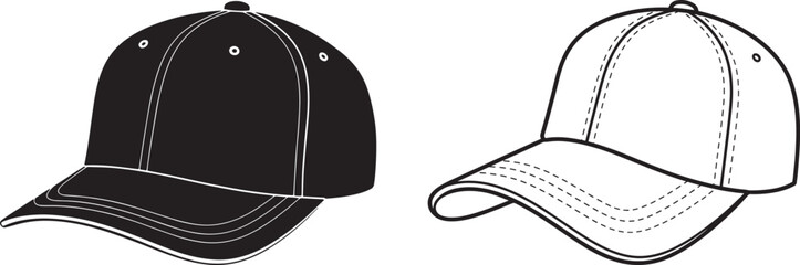 Blank Baseball Cap Mockup Line and Solid Style