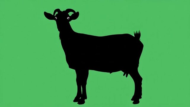 Black goat silhouette standing on green background