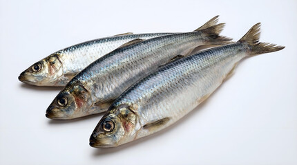 Obraz premium Three fresh raw fish isolated on white background with natural seafood