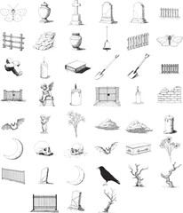 Hand Drawn Graveyard and Gothic Cemetery Sketch Collection
