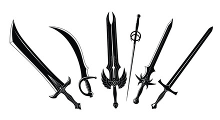 A collection of various fantasy swords and bladed weapons in black © msunny93