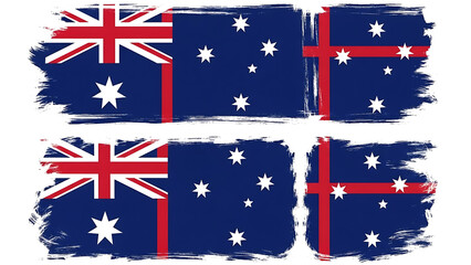 Distressed Flag Collage with Union Jack, Australian Flags in Watercolor Brush Stroke Overlay isolated on a transparent background