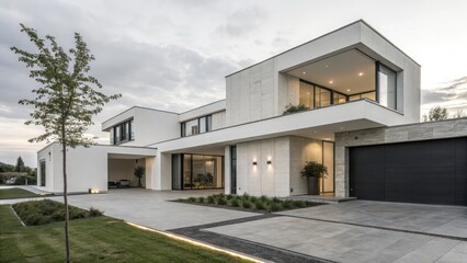 Modern luxury house with clean lines and geometric design outdoors