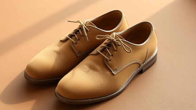 nubuck. A pair of light brown nubuck leather shoes showing fine texture and patina. lifestyle magazines, social media lookbooks, designed for lifestyle magazines and social media content.