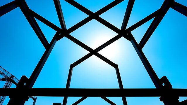 ibeam. Geometric silhouettes of intersecting I-beam structures against a blue sky. safety posters, maintenance manuals, designed for industrial assembly lines and welding operations.