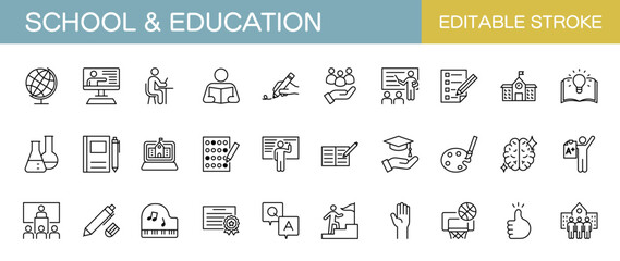 学校と教育に関するラインアイコンセット（線幅変更可能） © Rico