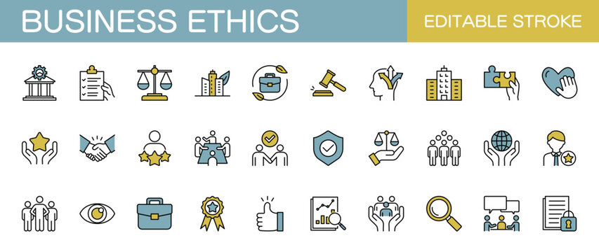 企業倫理とコンプライアンスのラインアイコンセット（線幅変更可能・カラー）