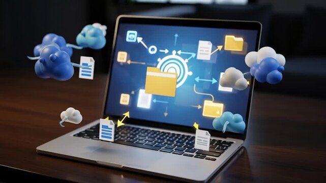 Modern laptop with cloud computing concept on screen