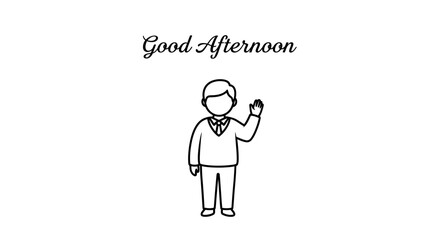 Fototapeta premium Good Afternoon Greeting: Man Waving Hello in Simple Line Art Style