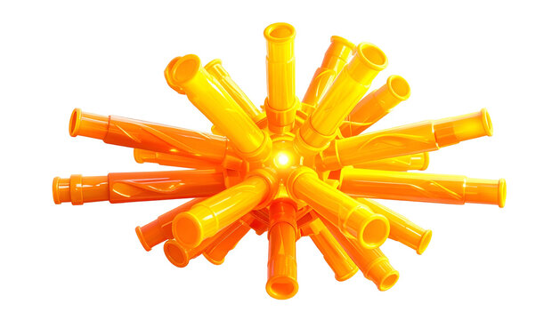 Bright orange, spiky, star-like object radiating from a central core against a black background