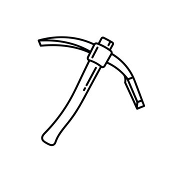 Minimalist pickaxe vector icon, black and white line art mining tool, industrial pick axe symbol for construction and excavation projects