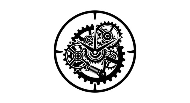 Steampunk Clockwork Mechanism with Gears and Hands, Vintage Timepiece Concept