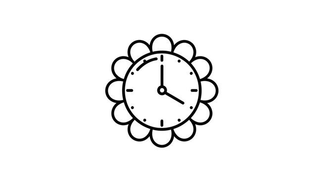 Simple Flower Clock Icon, Time Concept, Floral Design, Minimalist Vector Art