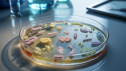 Vibrant Microbial Growth in Petri Dish Under Scientific Observation Photo
