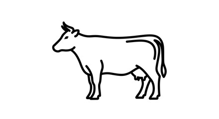 Simple Line Art Icon of a Cow, Minimalist Farm Animal Illustration