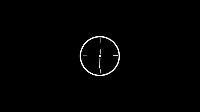 clock icon animation on black background. analog clock timer circle animated. 12 Hours Clock. Clock icon vector animation with clock face