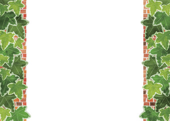アイビー煉瓦フレーム、水彩、かわいい、横