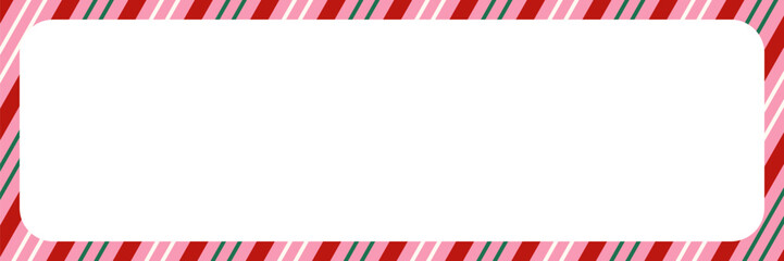 Candy cane red, pink and green retro frame. Christmas and New Year candy striped frame. Holiday winter border with copy space vector illustration.