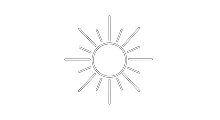 Obraz premium Minimalist Sun Icon with Rays, Outline Style, Brightness Symbol, Isolated on White Background