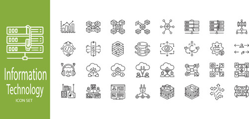 Advanced Information Technology and Hardware Icon Set: Smart Chip, Processor, CPU, and Data Infrastructure Symbols