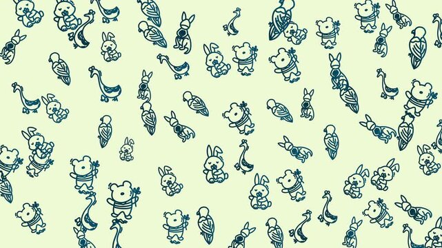 Doodle animal seamless pattern cartoon cute funny animals background ideal for children's designs, fabric prints, invitations, or digital wallpapers