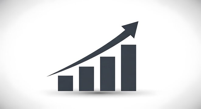 Grey bar chart with upward arrow, signifying growth or progress against a white background