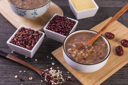Traditional Red Bean and Corn Congee with Ingredients