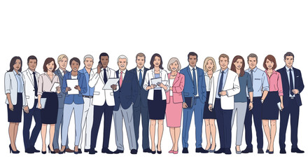 Fototapeta premium A diverse group of professionals in business attire standing together, showcasing teamwork and unity in a corporate setting.