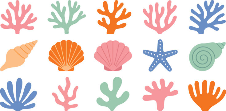 Minimal Coral and Seashell Icon Set  Starfish and Marine Elements