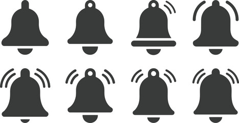 A set of black bell icons on a white background