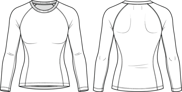 Realistic Vector Flat Sketch Illustration of Men and Women Long Sleeve Performance Compression Base Layer Top for Sports and Activewear