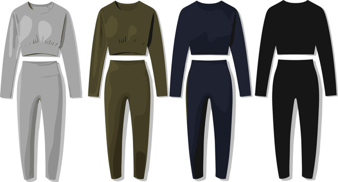 Realistic Vector Flat Sketch Illustration of Men Long Sleeve Performance Compression Base Layer Top and Athletic Pants Underwear Clothing Set