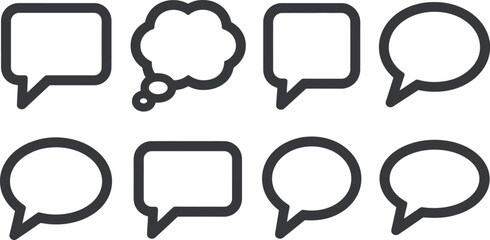A set of black and white speech bubbles on a plain background