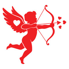 Fototapeta premium Red silhouette of cupid with bow and arrow on for valentines day