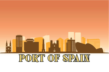 Fototapeta premium Global city Port of Spain shown in a detailed vector skyline with a golden hour sky