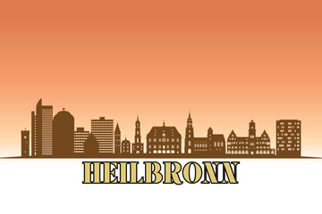 Obraz premium Global city Heilbronn shown in a detailed vector skyline with a golden hour sky
