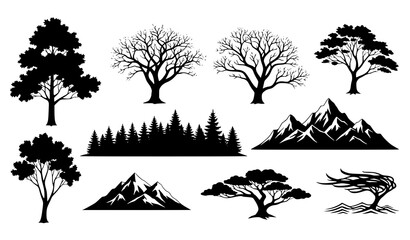 Biome Tree Silhouette Bundle Black Natural Zone Forest Vector Set © MdNayeem
