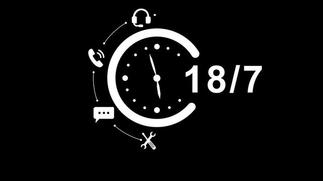 A professional using in a bright office, symbolizing 18 hour availability for customer support and business operations, with glowing graphic elements enhancing the scene. animation. 4k video...