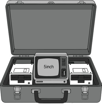 Old TV and Floppy Disks in Suitcase