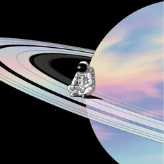 Astronaut Sitting on Saturn Ring Structure. © Ridwan