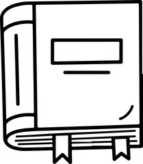 Black And White Line Art Open Book With Ribbon Bookmark Isolated Vector