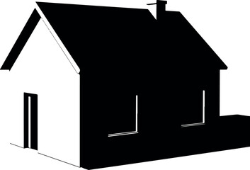 Black Silhouette of a Simple House with Chimney Minimalist Vector